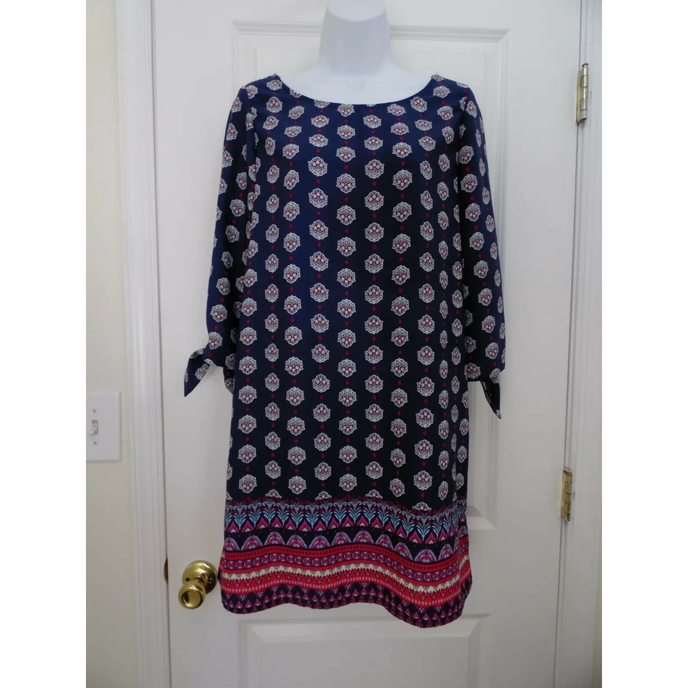 Bebop Womens Blue Paisley Be You Be Free 3/4 Sleeve Casual Shift Dress Sz Medium